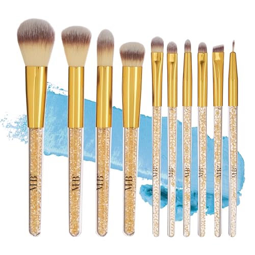 Lot de 10 pinceaux de maquillage roses pailletés : poils doux pour un teint parfait