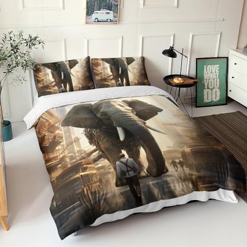Parure de lit éléphant 3D ensemble de literie hypoallergénique double avec taie d'oreiller - 7
