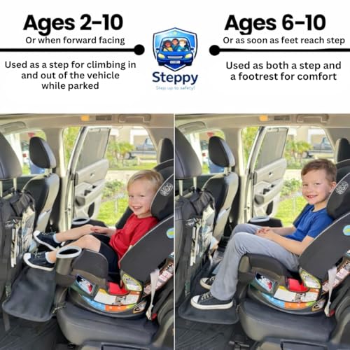 Image of Steppy Car Seat Step - Seat Protector Mat with Built-in Step & Back-of-Seat Tablet Holder - Helps Children Climb into Car Seat While Parked - Parent-Friendly, Easy to Clean