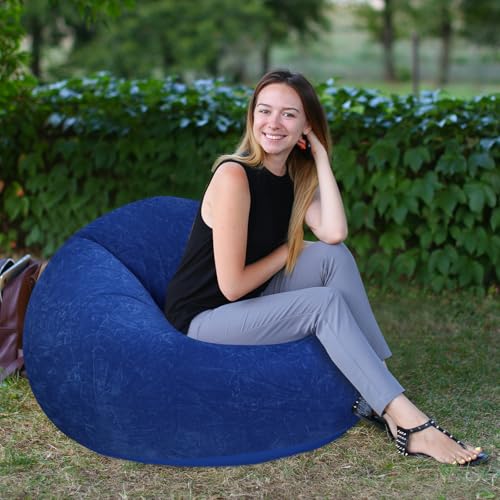 Image of Realspring Inflatable Bean Bag Chairs Outdoor Blow up Camping Chairs Inflatable Lazy Sofa Folding Portable Bean Bag Loungers Couch for Movie Night(Dark Blue,2 Pcs)