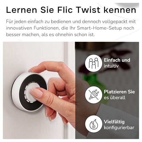 Flic Twist Starter-Pack: Kabelloser Smart Home-Controller – Steuern Sie Licht, Musik, Jalousien & Routinen mit Drücken, Drehen, Doppeldrücken, voll konfigurierbar, inkl. Flic Twist & Hub Mini.