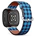 CJBROES Replacement Leather Watch Band, Compatible with Fitbit Versa 3 and Fitbit Sense of Wristband Bracelet Accessory - Blue Check Fabric