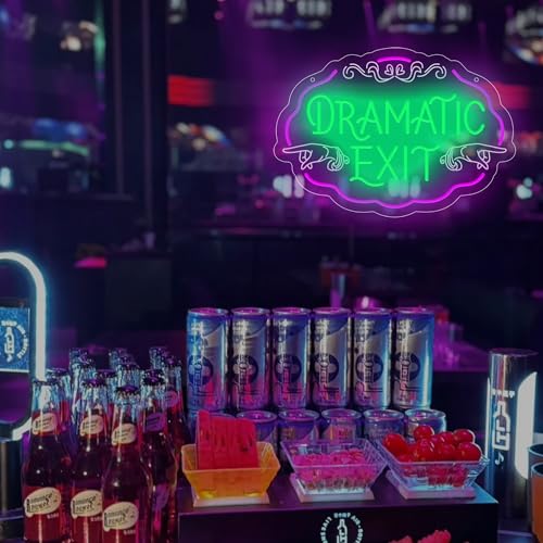 Image of Dramatic Exit Neon Sign,Funny Quote Neon Lights for Home Bar Decor,USB Powered LED Light Up Signs for Bedroom,Man Cave,Pub, Lounge,Gift for Birthday,Christmas