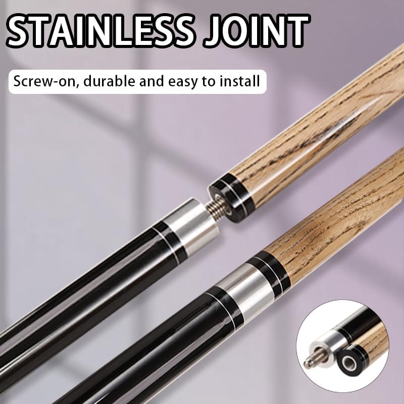 58 Inch Pool Cue, 10mm Tip White Ash Wood Shaft Billiards Stick with PU Leather Grip, Professional Billiard Cue for Men Women, 1/2-Piece House Cue for Bar, Club, Home Game Room