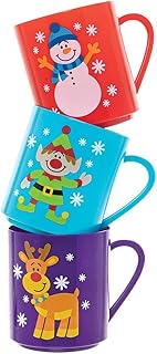 Baker Ross FX398 Christmas Chums Mugs - Pack of 4, Kids Plastic Festive Mugs, Xmas Kids Cups, Reusable Plastic Cups for Children
