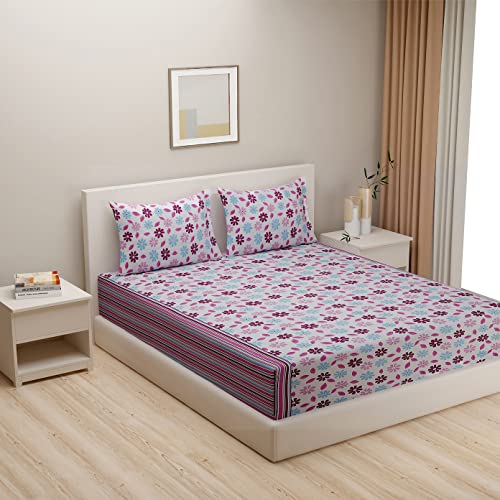 Image of Swayam Pure Cotton Double Bedsheet with 2 Pillow Covers | Size 90 x 100 inch | 160 TC | Floral Design | Soft Breathable Bed Sheet | Comfortable & Durable for Bedroom - Purple