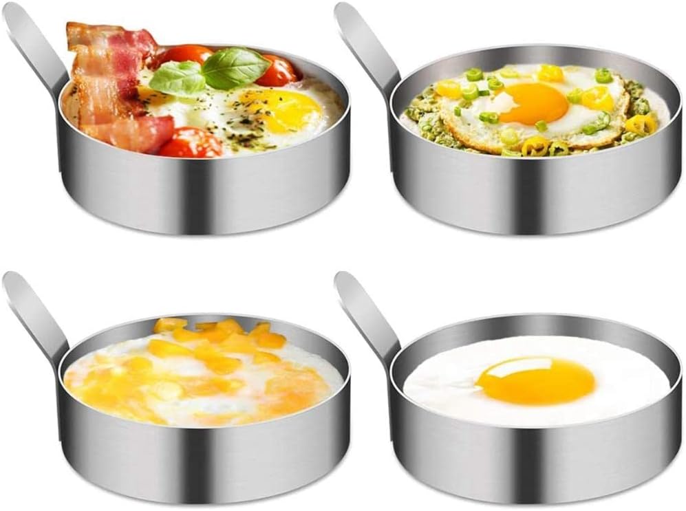 Egg Rings for Frying, for Frying 2Pcs Thickened 304 Stainless Steel Round Fried Eggs with Handle Pancake Forming Mould Omelet Fried Egg Ring