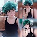 TOPHR Short Green Wig Curly Wave Heat Resistant Fiber Synthetic Cosplay Wigs for Halloween or Christmas Day Wear (Dark Green)