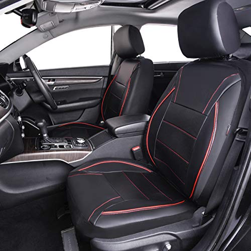 Car Pass Universal Fit Piping Leather Car Seat Cover, For Suvs,Van,Trucks,Airbag Compatible,Inside Zipper Design And Reserved Opening Holes (11Pcs, Black And Red) #TOP6