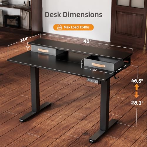 Image of Claiks Electric Standing Desk with 2 Drawers, 48 Inch, Black