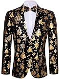 Barry.Wang Mens Christmas Blazer Shiny Xmas Tree Suit Jacket Party Halloween Holiday Cruise Tuxedo with Bow Tie