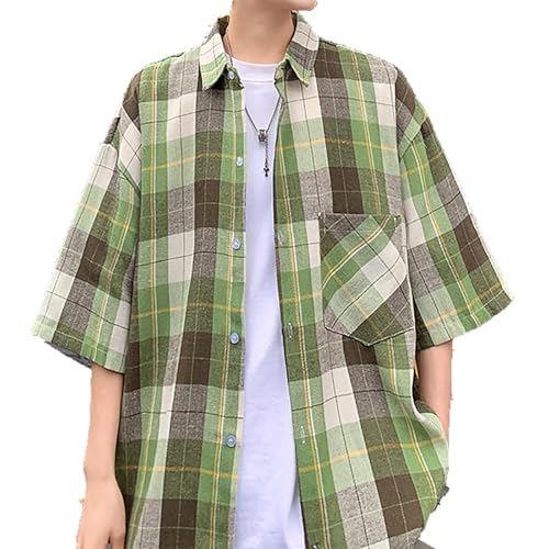 Men's Western Cowboy Short Sleeve Pearl Snap Casual Plaid Work Shirts Summer Button Down Work Office Blouses with Pocket3