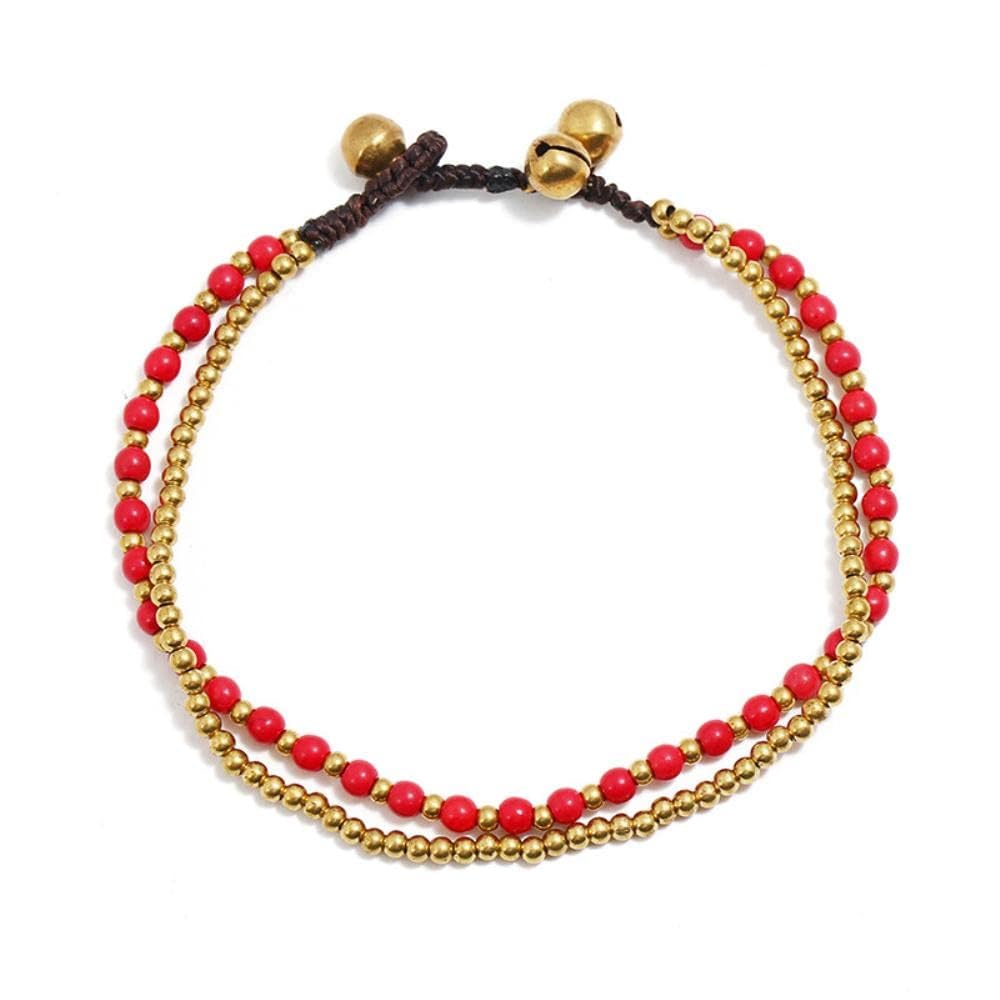 cavigliera Stile Etnico Campane con Perline di Rame Turchese Cavigliere da Donna Spiaggia Cavigliere per Piedi Stile Bohemien Europeo e Americano da Donna (Colore : Miscellaneous Stone) (Turquoise G)