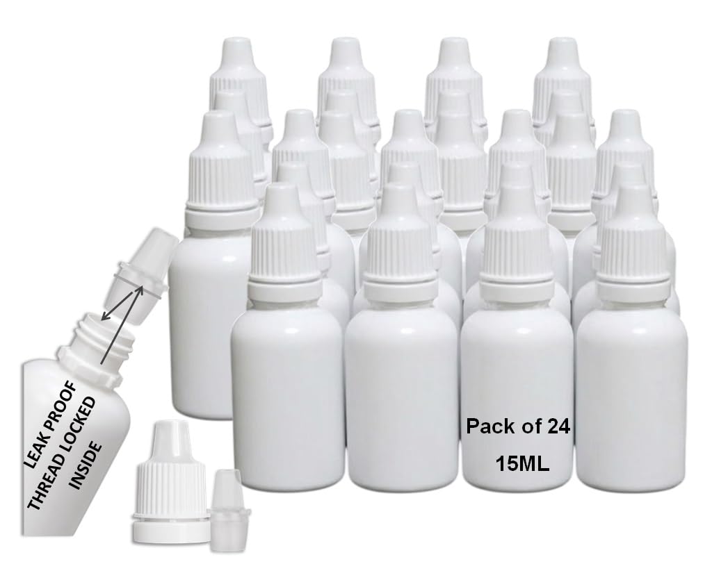 15ml Empty LDPE Dropper Bottle Leak proof Self-Sealing Internal Lock Cap, (Pack of 24) Refillable Liquid Container for Eye Drops, Serums, Homeopathy, Ayurveda, Essential Oils & Lab Use,Off-White (24)-image-21