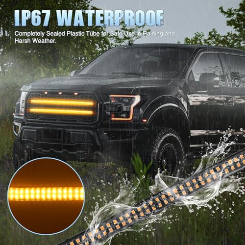 Image of Nilight 2PCS 24 inch Truck Grille Strobe Lights Strip 384 LED Emergency Light Amber Flexible Side Flashing Warning Caution Safety Waterproof Lighting Kit for Trucks Tow Plow Construction Vehicles