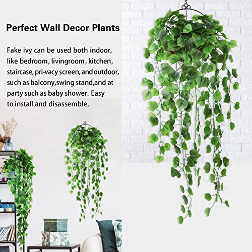 Weweow 4Pcs Artificial Hanging Plants, 3.6Ft Fake Ivy Vines Hanging Wall Plants Fake Grape Leaves Room Decor Home Garden Wedding Party Indoor Outdoor Decorations ( Basket Not Included ) #TOP3