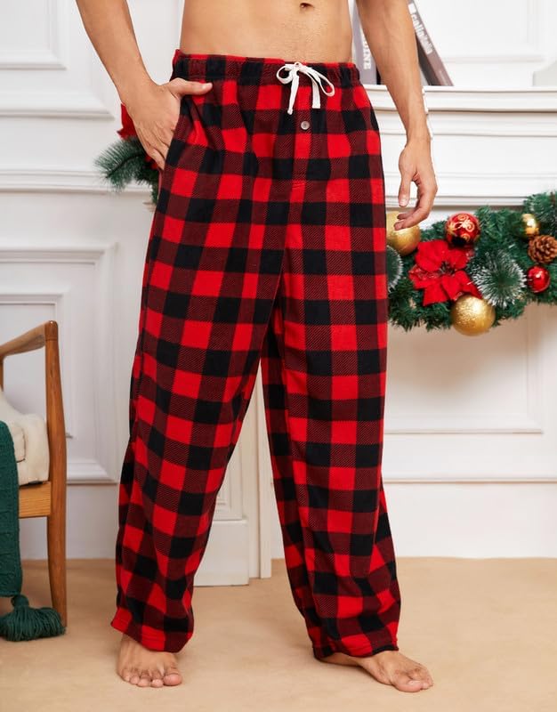 U2SKIIN 2 Pack Mens Fleece Pajama Pants, Warm Plaid Lounge Pj Bottoms for Men with Pockets Soft - Image 2