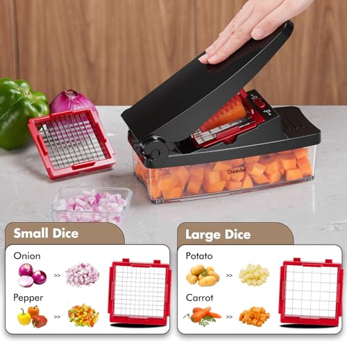 Geedel Vegetable Chopper, Onion Chopper Pro Food Chopper, Kitchen Vegetable Slicer Dicer Cutter Grater, Veggie Chopper with container for Salad Onion Potato Carrot (4 in 1, Red) - Image 4