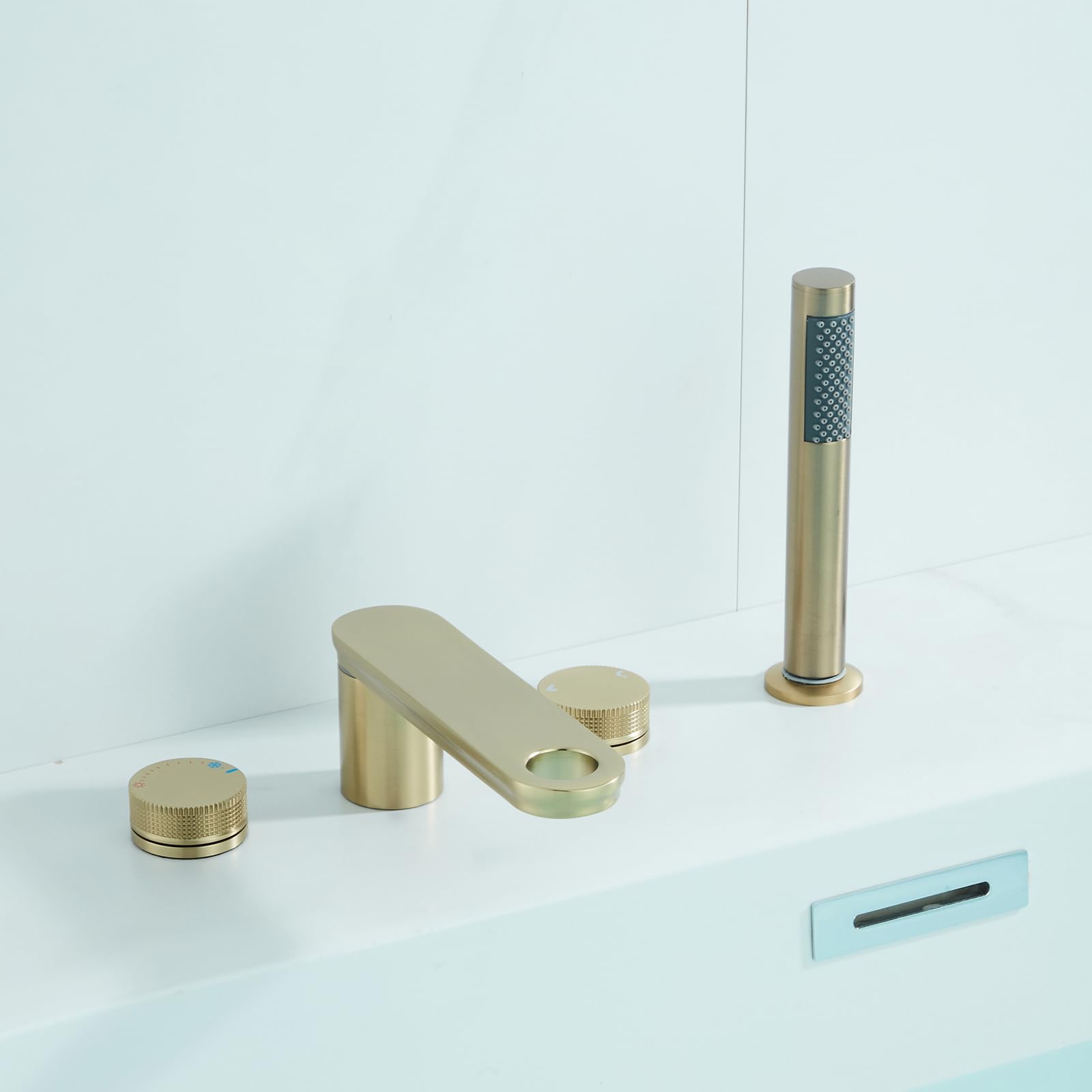 Baignoire cascade brossé gold avec mitigeur 4 trous et douchette LWX