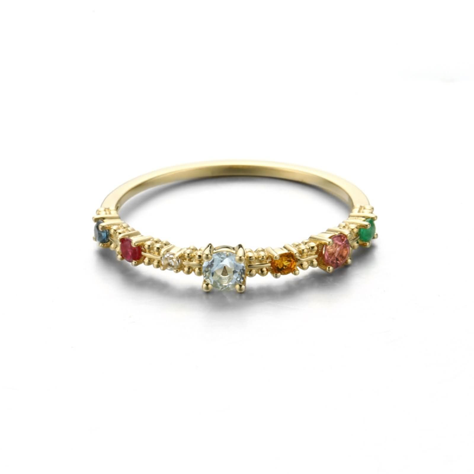 Anillos de Mujer Compromiso de Oro Amarillo 9K/14K/18K, Redondo con Topacio Creado y Circonita Cúbica, Anillo Boda Oro Mujer