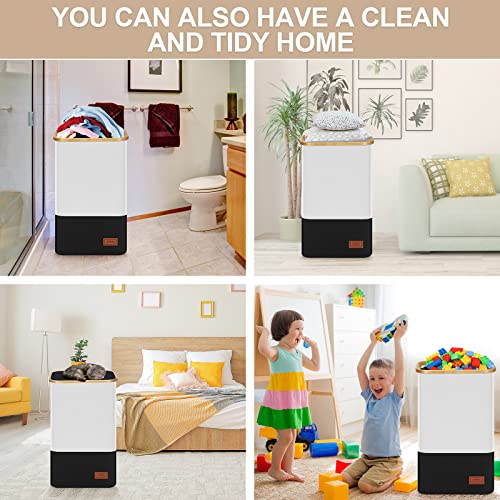 X-Large Laundry Hamper With Lid – Dofasayi 110L Foldable Laundry Basket With Bamboo Handles, Freestanding Waterproof Dirty Clothes Hamper For Bathroom, Bedroom, Closet, Toys, Clothing, Black + White #TOP2