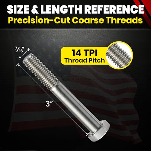 Image of Stainless 7 /16-14 x 3 inch Hex Head Bolts (3 /4 inch to 5 inch Lengths Available in Listing), 304 Stainless Steel, 10 Pieces (7 /16-14 x 3 inch)