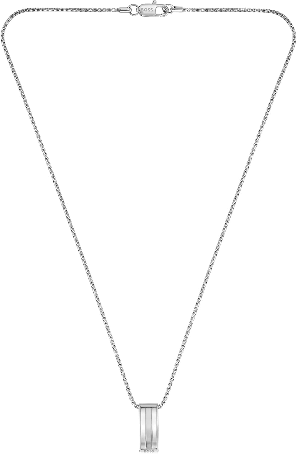 BOSS Jewelry Men’s Brooks Stainless Steel Necklace with Stripe-Effect Pendant