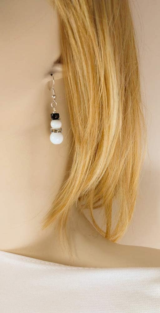 Glass Snowman Earrings with Topaz Colored Rhinestone Scarf and Silver Toned Ear Wires