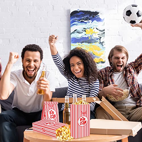 Image of Thenshop 200 Pcs Paper Popcorn Bags Flat Bottom 2 oz Disposable Film Individual Servings Oil Resistant Leak Proof Container Vintage Retro Red and White Popcorn Sleeves Bags