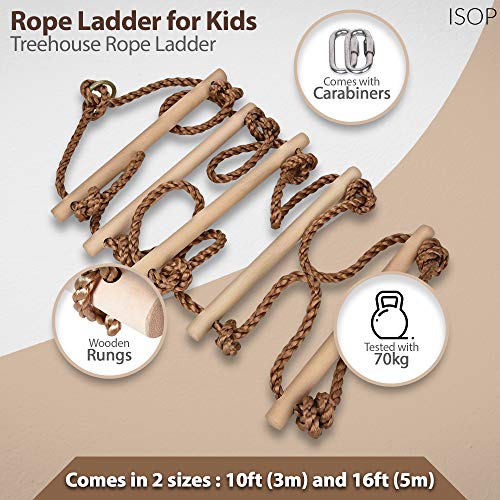 ISOP Swing Set Rope Ladder for Kids 10ft (3m) and Adults - Treehouse Ladder for Children - Exercise Climbing Equipment - Suitable for Bunker or Loft