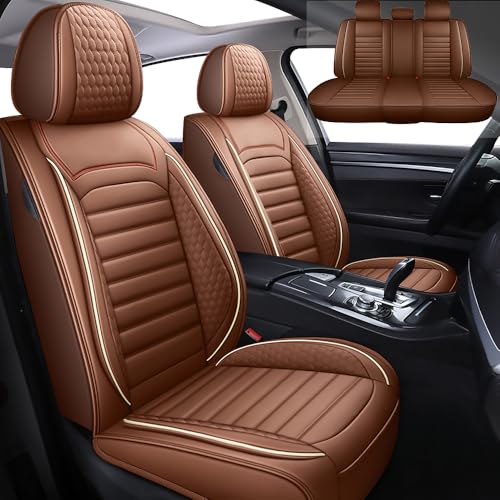 BLAWIWAL Leather Car Seat Covers for Porsche Cayenne 2005-2024,Car Seat Covers Full Set,Seat Covers with Safety,Waterproof Seat Cover Compatible Airbag(5pcs Coffee Standard)