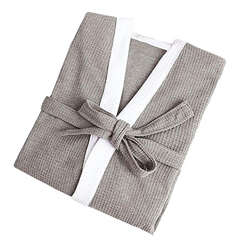 OGOUGUAN Men's Waffle Kimono Robe Cotton Lightweight Nightgowns Spa Terry Cloth Bathrobe Sleepwear with Pockets4
