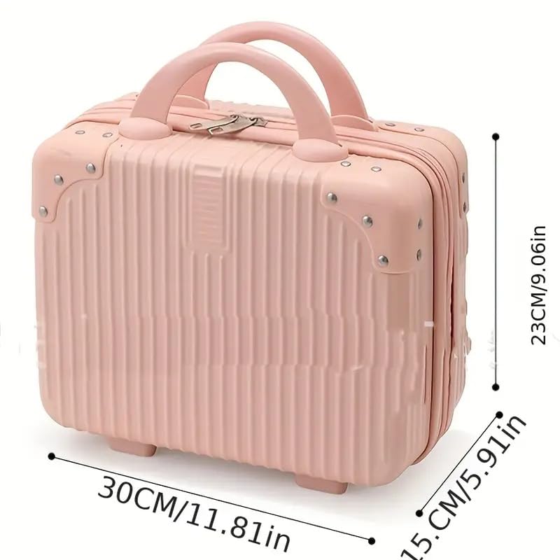 Image of Portable Hard Shell Cosmetic Travel Case, Small Travel Hand Luggage with Elastic Band, Mini ABS Carrying Makeup Case Suitcase (B-Skin)