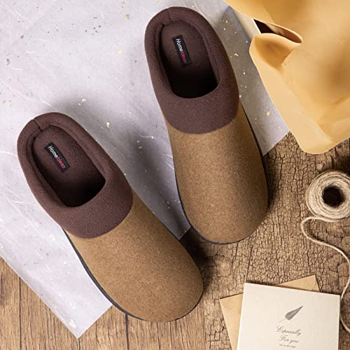 Homeideas Men's House Woolen Fabric Memory Foam Slippers, Cozy Bedroom Indoor/Outdoor Slip On Shoes With Durable Rubber Sole (Size 9-10 D(M) Us, Camel) #TOP4