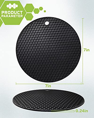 Wapodeai 2Pcs Silicone Trivets Mat For Hot Pots And Pans, Premium Multipurpose Hot Pads Pot Holders, Tabletop Kitchen Trivet Mats Anti-Skid And High Temperature Resistance. (Black) #TOP1