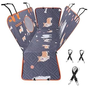 Roilpet Dog Car Seat Cover for Back Seat, 100% Waterproof Dog Hammock with Mesh Window, Non Slip, Scratch Proof Pet Backseat Covers for Cars Trucks and SUVs,(54″ W x 56″ L, Dog Pattern Prints)