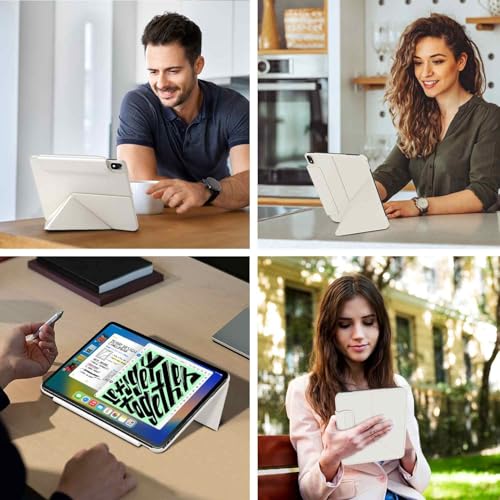 【磁気吸着式&横置＆縦置】WONZIR iPad mini7 ケース (A17 Pro 2024 第7世代) 軽量 iPad mini 6 ケース (2021 第6世代) 超薄型 8.3インチ ペン収納 折りたたみ式 タブレット 角度調整可能 三角構造安定感 スタンド機能 オートスリープ エッジ衝撃保護 (ホワイト, iPad mini 第6/7世代)