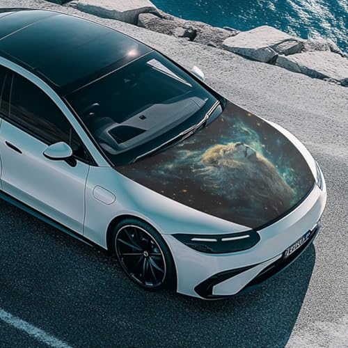 Image of Lion Print Vehicle Engine Hood Cover Wrap Elastic Dustproof Auto Front Hood Cover Protector Cloth Car Accessories Universal Fit for Van Sedan Trucks