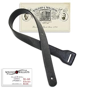 Walker & Williams XL-60 Black Guitar Strap Extender Lengthens W&W Straps Up To 60″ For Acoustic, Electric, And Bass Guitar Straps - Les Beatles, Paul McCartney, John Lennon, RIngo Starr, George Harrison