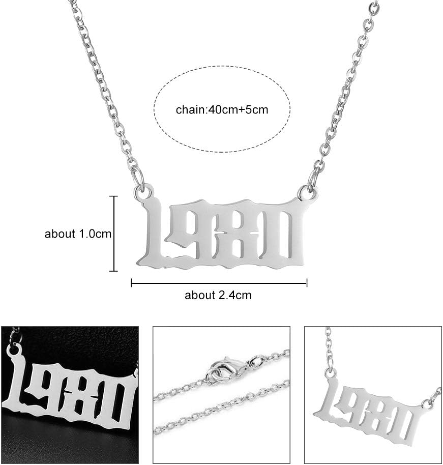 SKQIR Birth Years Necklace,Initial Year Number Pendant Necklace Birthday Gift Charm Friendship Old English Arabic Mumerals Stainless steel Necklace Jewelry for Women Girl - Image 6