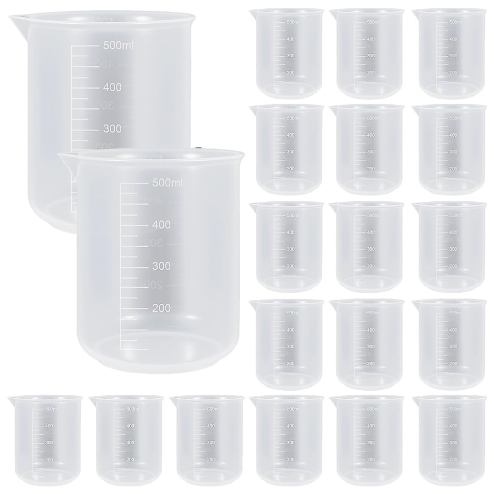Ehwisbe Plastic Beakers 20 Pack 500 Ml Graduation Markings, 17 Oz Transparent For Liquid Measuring Cups, Epoxy Mixing Containers