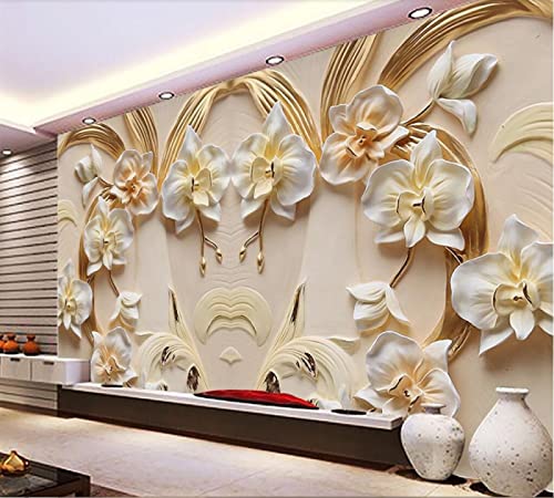 Carta Da Parati Personalizzata 3D Phalaenopsis Relief Wall Pittura Decorativa In Arenaria Per Soggiorno Home Decor 120Cm(W)×80Cm(H)