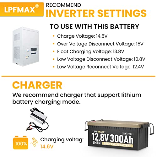 Smart Bluetooth 12V 300Ah Deep Cycle Lifepo4 Lithium Iron Phosphate Battery, Low Temperature Charging (-4℉/-20°C), 4000+ Deep Cycles,Built-In 200A Bms, Mobile Phone App Monitors Battery Soc Data #TOP6