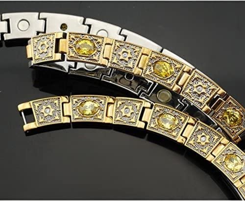 Yellow Crystal Wide Thick Titanium Necklace - Magnetic Necklace - Chain Necklace With Magnet (21") Fashion Gift #TOP1