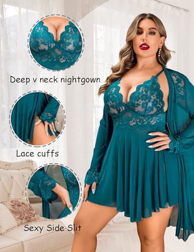 Avidlove Plus Size Lingerie Sexy Lingerie Set Women's Exotic Nightgowns Lace Chemise Lingerie Side Slit Nightdress2