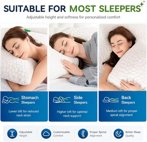 Image of SUPA MODERN Cooling Pillow Standard Size 1 Pack, CertiPUR-US Shredded Memory Foam Pillows, Cool Bed Pillows for Hot Sleepers, Adjustable Firm Pillow for Side,Back,Stomach Sleepers, Better Sleep