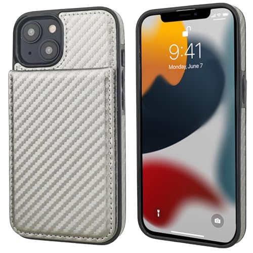 Image of KIHUWEY Compatible with iPhone 13 Case Wallet with Credit Card Holder, Premium Leather Magnetic Clasp Kickstand Heavy Duty Protective Cover for iPhone 13 6.1 inch (Carbon Gray)