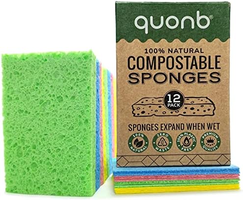 quonb Pop-Up Eco Sponge (12 Pack), Compostable Washing Up Sponges, Zero Waste, Plastic Free Kitchen Sponge, Natural Cellulose Non Scratch Bath Sponge, Durable & Odour Resistant Cleaning Sponge