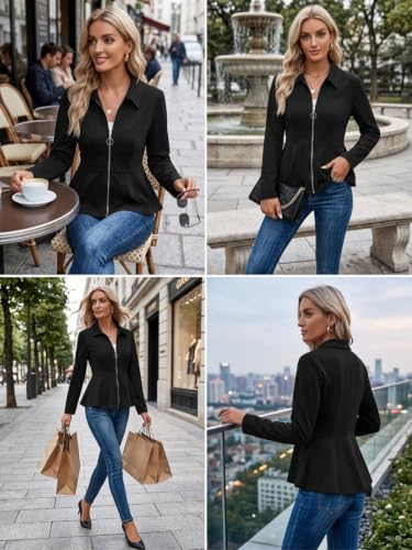 Image of Leriya Fashion Peplum Zip-Up Jacket for Women Summer Wear | Long Sleeve Collared Slim Fit Summer Jacket for Women Stylish | Top with Front Zipper Closure | Stylish Waist Flare| Casual and Office Wear