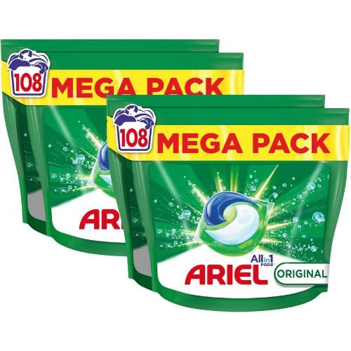 Ariel Todo en 1 PODS Original – Pack de 4 Bolsas (216 Cápsulas) de Detergente para Lavadora, Limpieza Profunda y Frescor Duradero